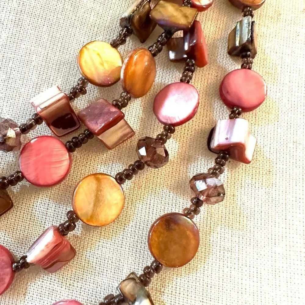 Abalone triple strand beaded necklace